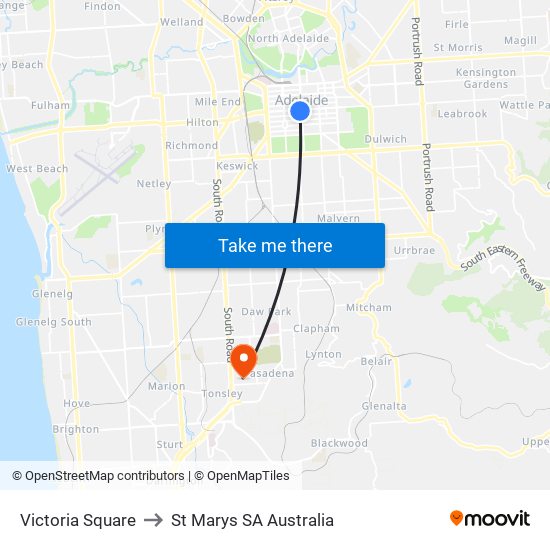 Victoria Square to St Marys SA Australia map