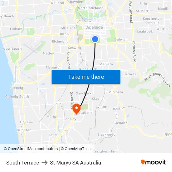 South Terrace to St Marys SA Australia map