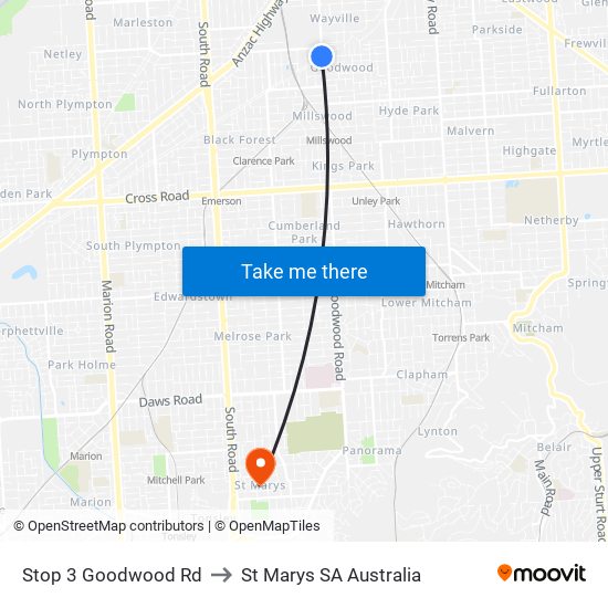 Stop 3 Goodwood Rd to St Marys SA Australia map