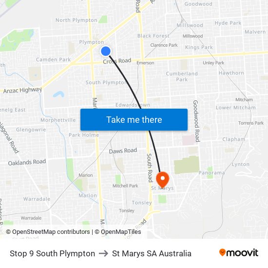 Stop 9 South Plympton to St Marys SA Australia map