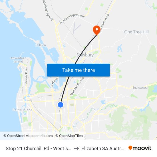 Stop 21 Churchill Rd - West side to Elizabeth SA Australia map