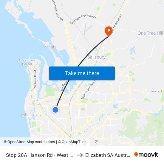 Stop 28A Hanson Rd - West side to Elizabeth SA Australia map