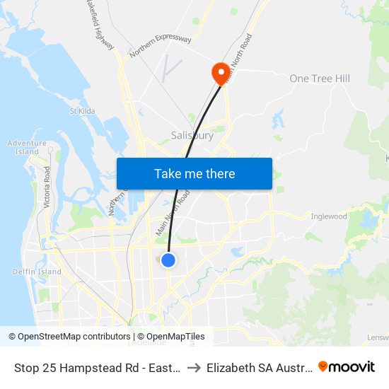 Stop 25 Hampstead Rd - East side to Elizabeth SA Australia map