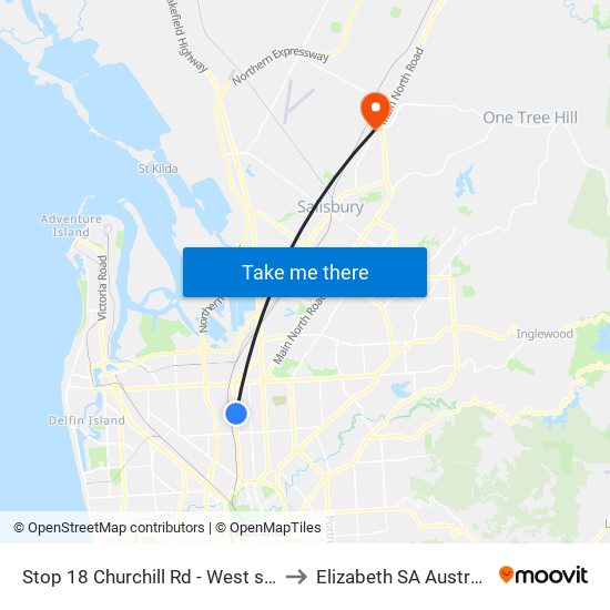 Stop 18 Churchill Rd - West side to Elizabeth SA Australia map