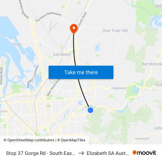 Stop 37 Gorge Rd - South East side to Elizabeth SA Australia map