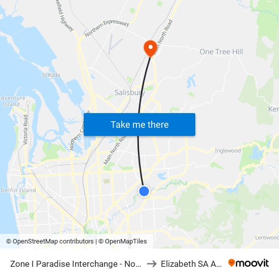 Zone I Paradise Interchange - North West side to Elizabeth SA Australia map