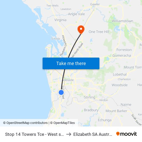 Stop 14 Towers Tce - West side to Elizabeth SA Australia map