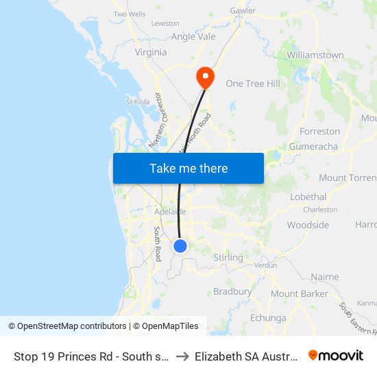 Stop 19 Princes Rd - South side to Elizabeth SA Australia map