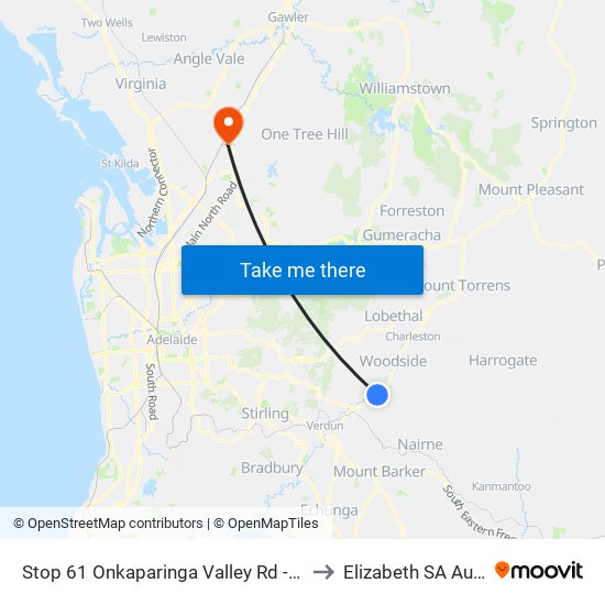 Stop 61 Onkaparinga Valley Rd - North side to Elizabeth SA Australia map