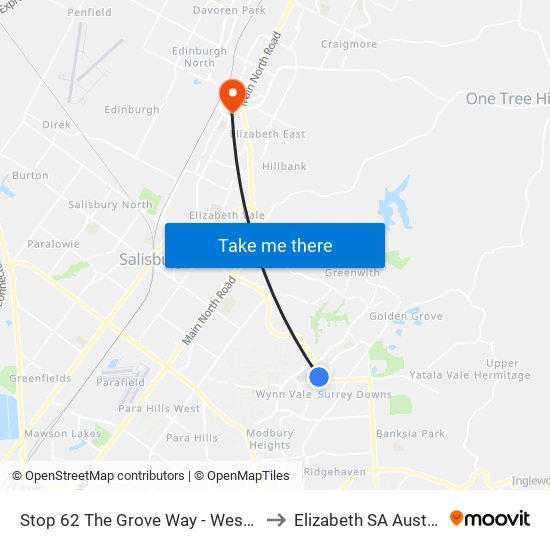 Stop 62 The Grove Way - West side to Elizabeth SA Australia map