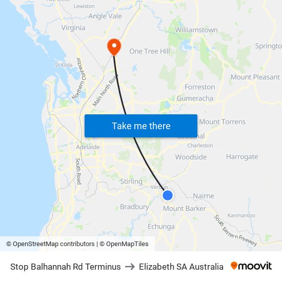 Stop Balhannah Rd Terminus to Elizabeth SA Australia map