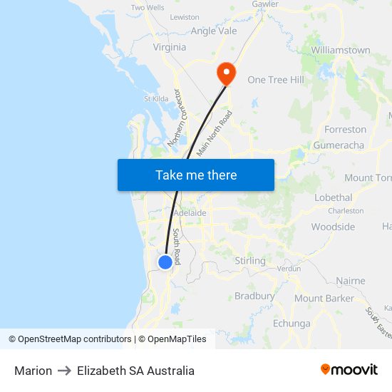 Marion to Elizabeth SA Australia map