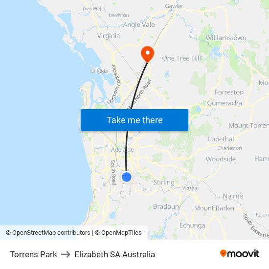 Torrens Park to Elizabeth SA Australia map