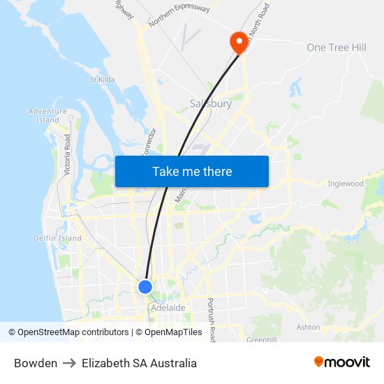 Bowden to Elizabeth SA Australia map