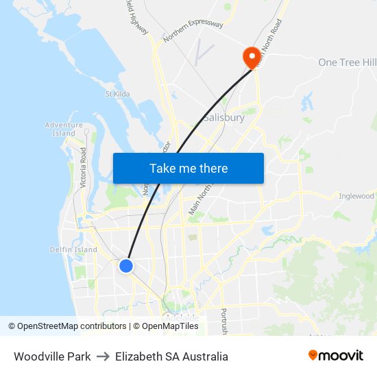 Woodville Park to Elizabeth SA Australia map