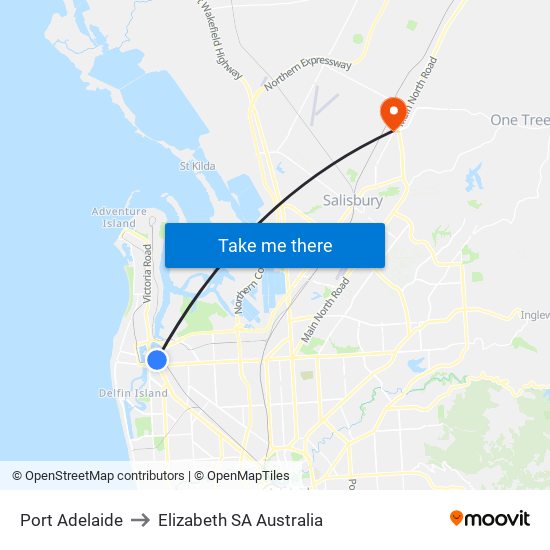 Port Adelaide to Elizabeth SA Australia map