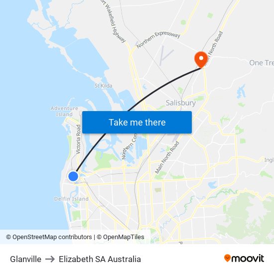 Glanville to Elizabeth SA Australia map