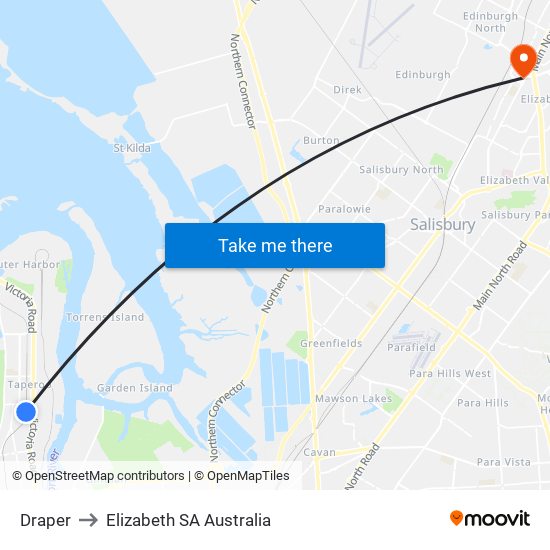 Draper to Elizabeth SA Australia map