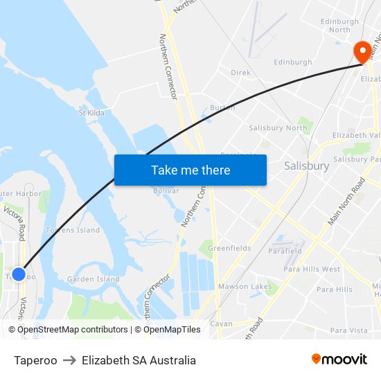 Taperoo to Elizabeth SA Australia map