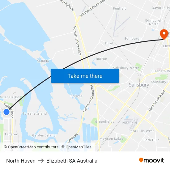 North Haven to Elizabeth SA Australia map