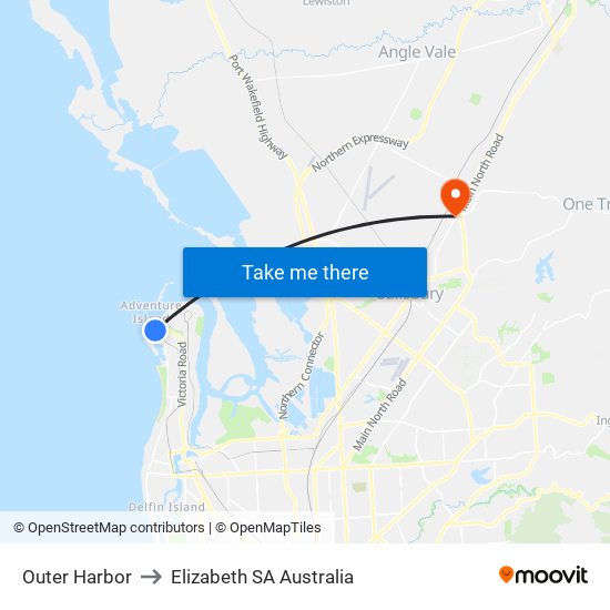 Outer Harbor to Elizabeth SA Australia map