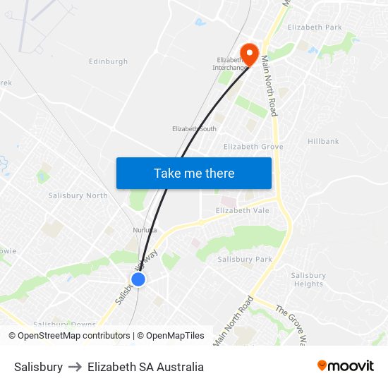 Salisbury to Elizabeth SA Australia map