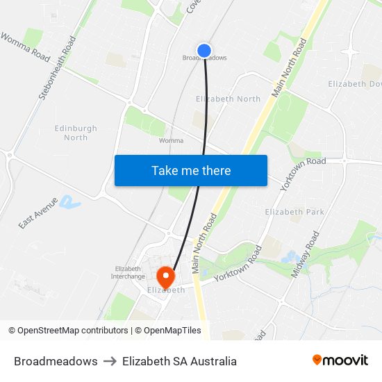 Broadmeadows to Elizabeth SA Australia map