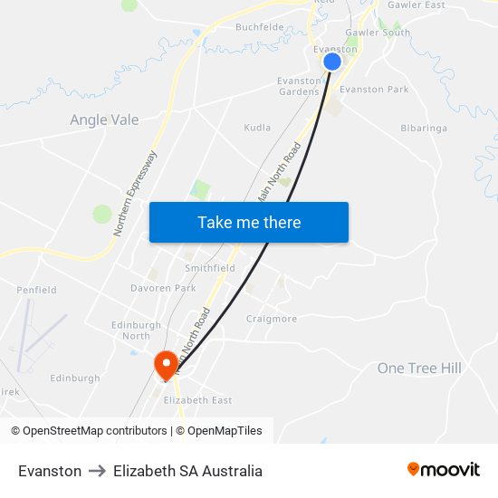 Evanston to Elizabeth SA Australia map