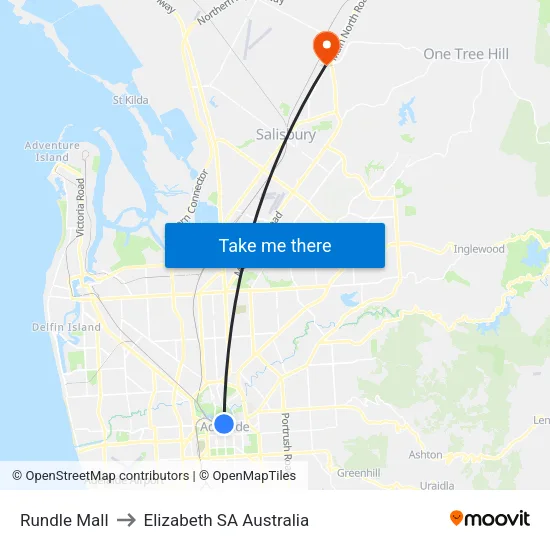 Rundle Mall to Elizabeth SA Australia map