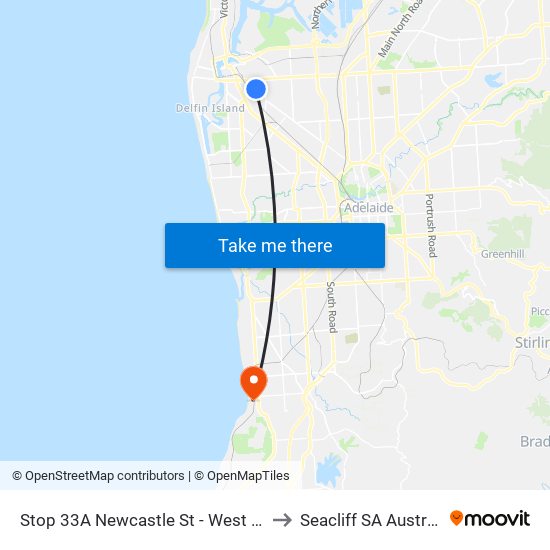 Stop 33A Newcastle St - West side to Seacliff SA Australia map