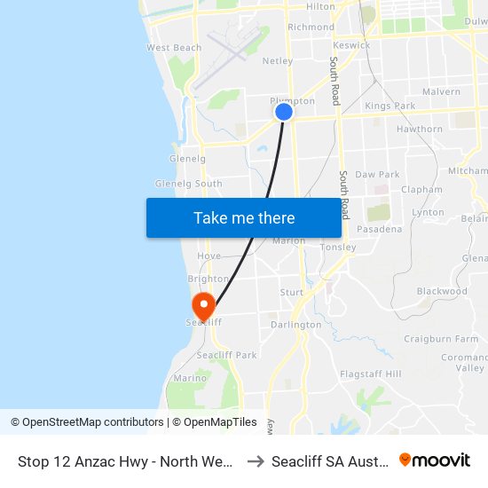 Stop 12 Anzac Hwy - North West side to Seacliff SA Australia map