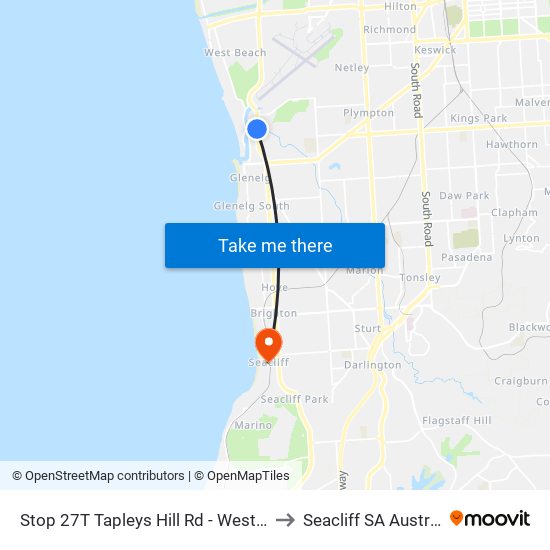 Stop 27T Tapleys Hill Rd - West side to Seacliff SA Australia map