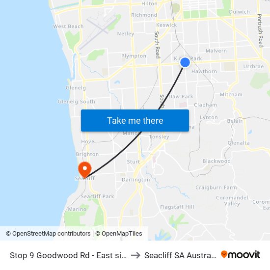 Stop 9 Goodwood Rd - East side to Seacliff SA Australia map