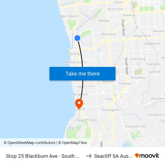 Stop 25 Blackburn Ave - South West side to Seacliff SA Australia map