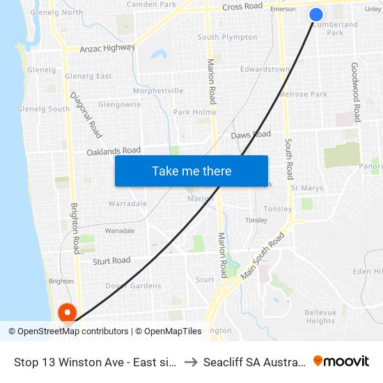 Stop 13 Winston Ave - East side to Seacliff SA Australia map