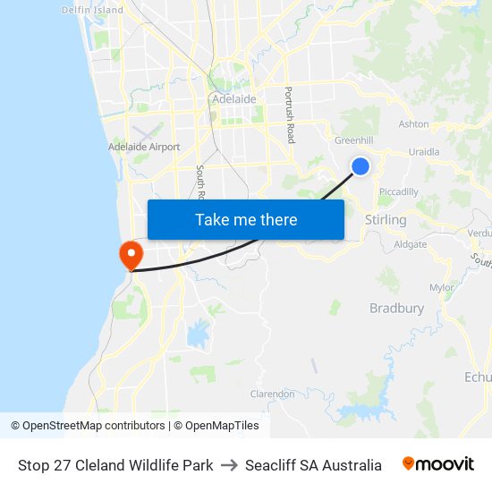 Stop 27 Cleland Wildlife Park to Seacliff SA Australia map