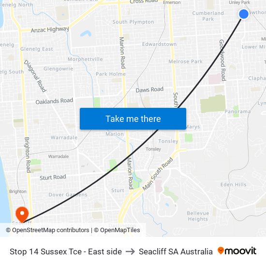 Stop 14 Sussex Tce - East side to Seacliff SA Australia map