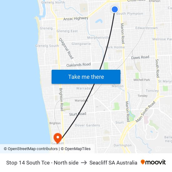 Stop 14 South Tce - North side to Seacliff SA Australia map