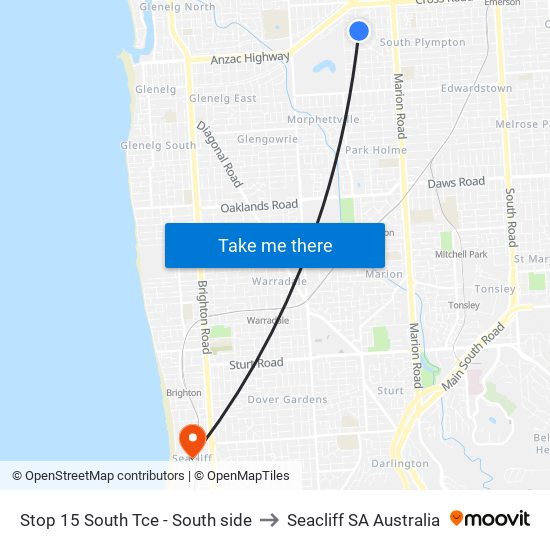 Stop 15 South Tce - South side to Seacliff SA Australia map