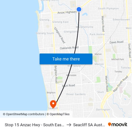 Stop 15 Anzac Hwy - South East side to Seacliff SA Australia map