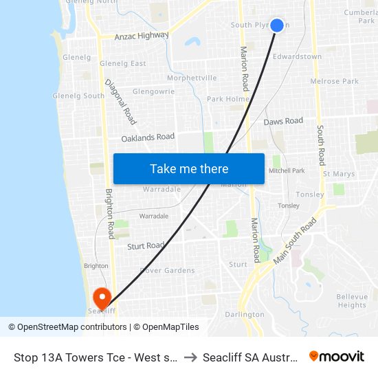 Stop 13A Towers Tce - West side to Seacliff SA Australia map