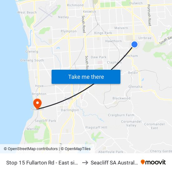 Stop 15 Fullarton Rd - East side to Seacliff SA Australia map