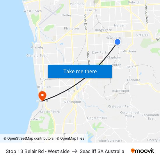 Stop 13 Belair Rd - West side to Seacliff SA Australia map