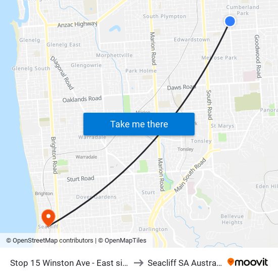 Stop 15 Winston Ave - East side to Seacliff SA Australia map