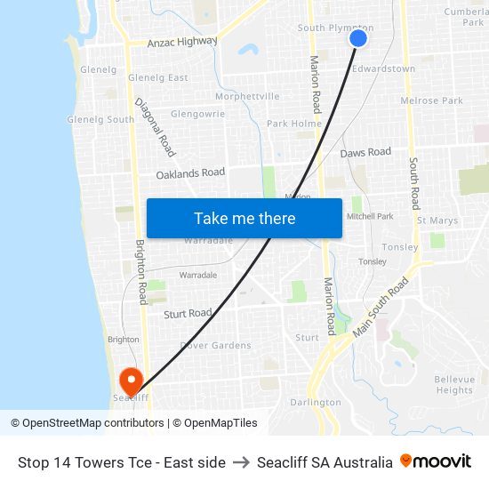 Stop 14 Towers Tce - East side to Seacliff SA Australia map