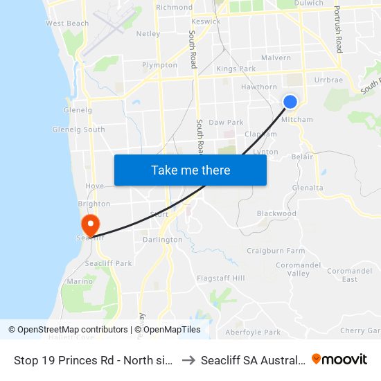 Stop 19 Princes Rd - North side to Seacliff SA Australia map