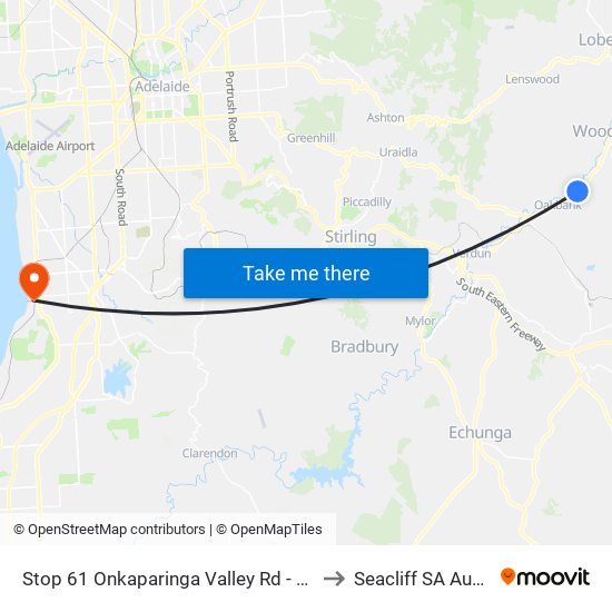 Stop 61 Onkaparinga Valley Rd - North side to Seacliff SA Australia map