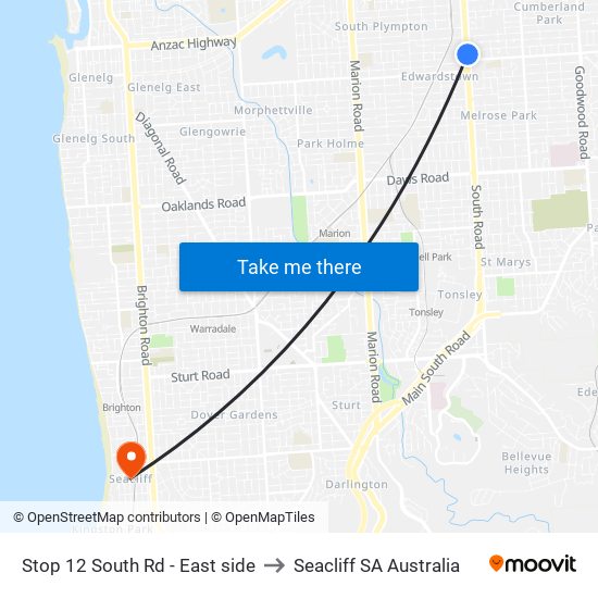 Stop 12 South Rd - East side to Seacliff SA Australia map