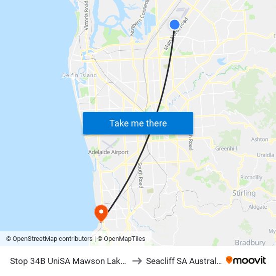 Stop 34B UniSA Mawson Lakes to Seacliff SA Australia map