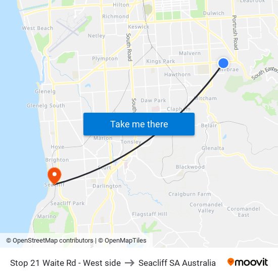 Stop 21 Waite Rd - West side to Seacliff SA Australia map